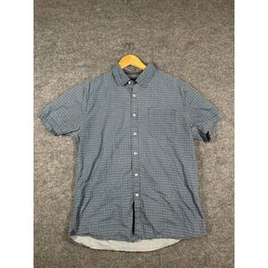 Nickel & Iron Shirt Mens Large Blue Geometric Cotton Short Sleeve Button Down
